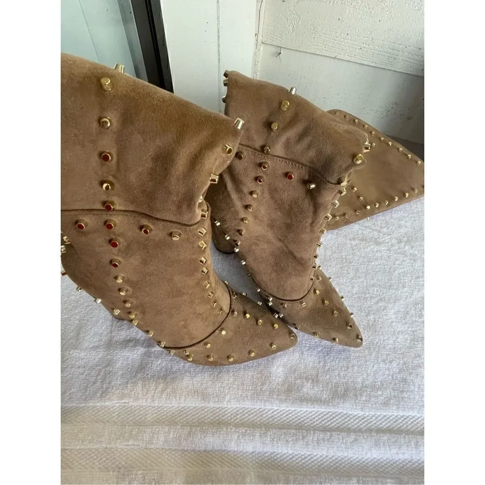 New Venus Faux Suede Studded Over the knee Taupe Boots